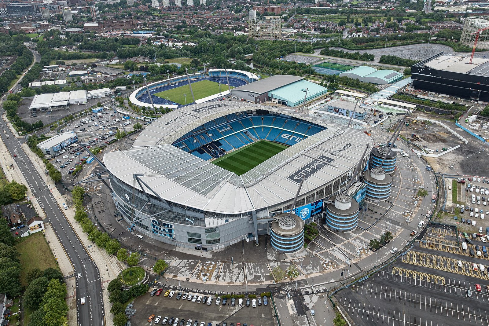 Aerial view of the Etihad Stadium in east Manchester