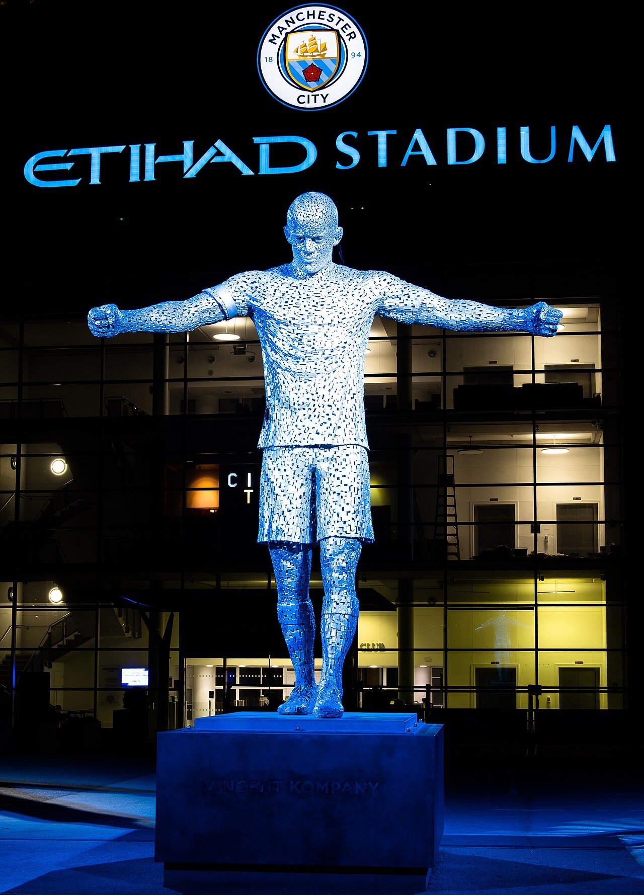 The Vincent Kompany statue outside the Etihad Stadium