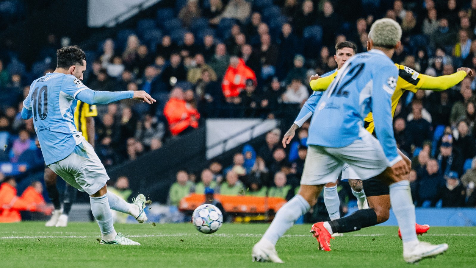 Rayan Cherki role: the Frenchman curls home Manchester City's goal against AEK Athens